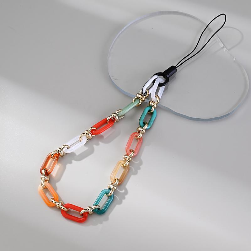 Classic Coloful Cellphone Hanging Cord Simple Metal Acrylic Beaded Mobile Phone Chain For Anti-Loss Telephone Lanyard Tether
