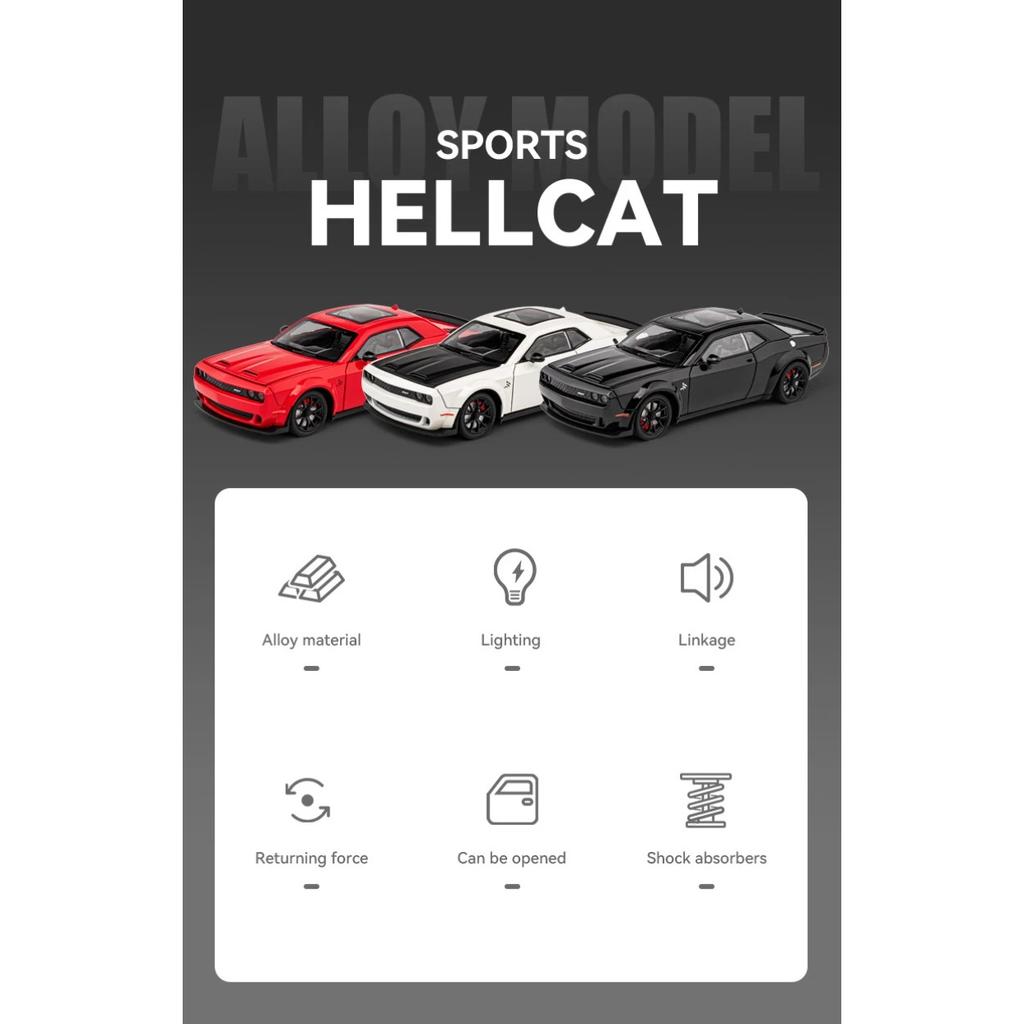 1/24 Dodge Challenger Hellcat Redeye Alloy Muscle Car Model Sound and Light Pull Back Children's Toy Collectibles Birthday Gift
