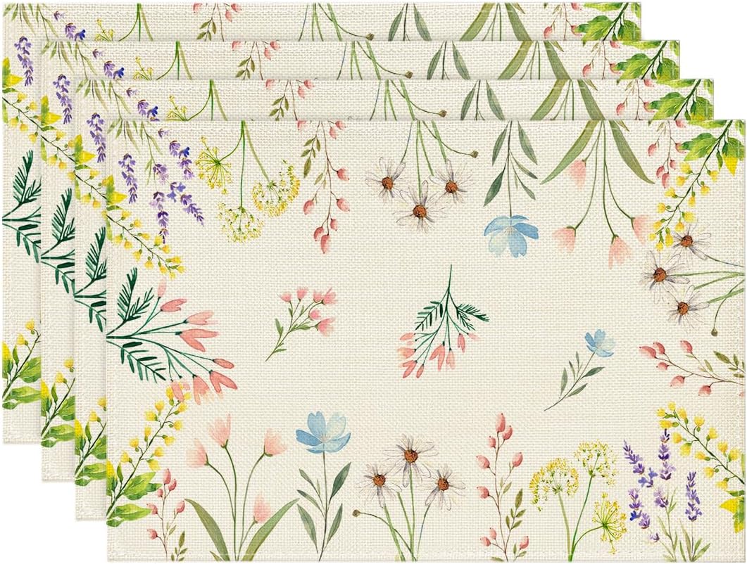 

Flowers Floral Summer Placemats Set of 4, 12x18 Inch Seasonal Spring Table Mats for Party Kitchen Wedding Dining Decoration 4pcs-12x18