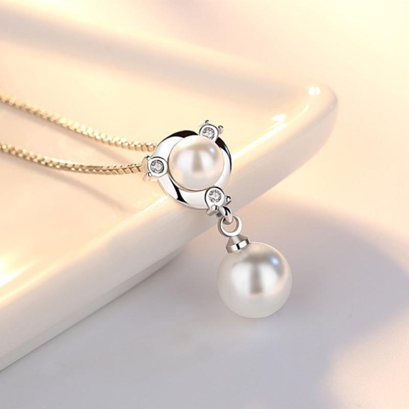 925 Sterling Silver Fashion Light Luxury Ocean Zircon Water Drop Pearl Pendant Necklace Birthday Party Anniversary Gift