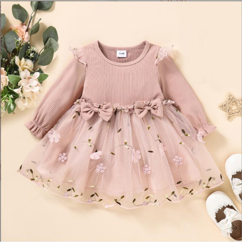 Girls Princess Dress Kids Short Sleeve Mesh Party 3-8 Years Old