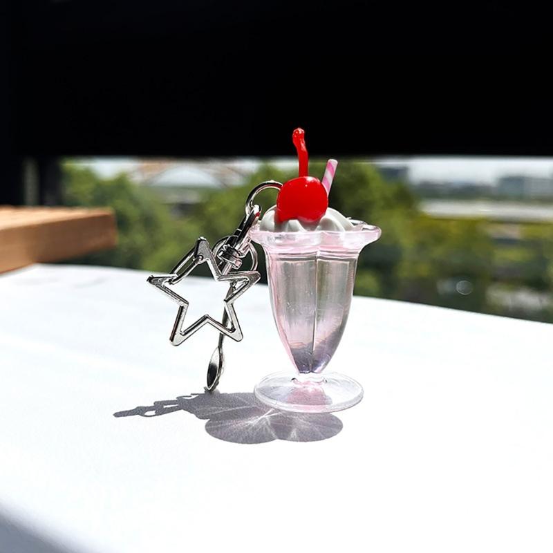 Unique Cherry Cream Cup Keychain Bag Ornament Backpack Decorations for Car Keys
