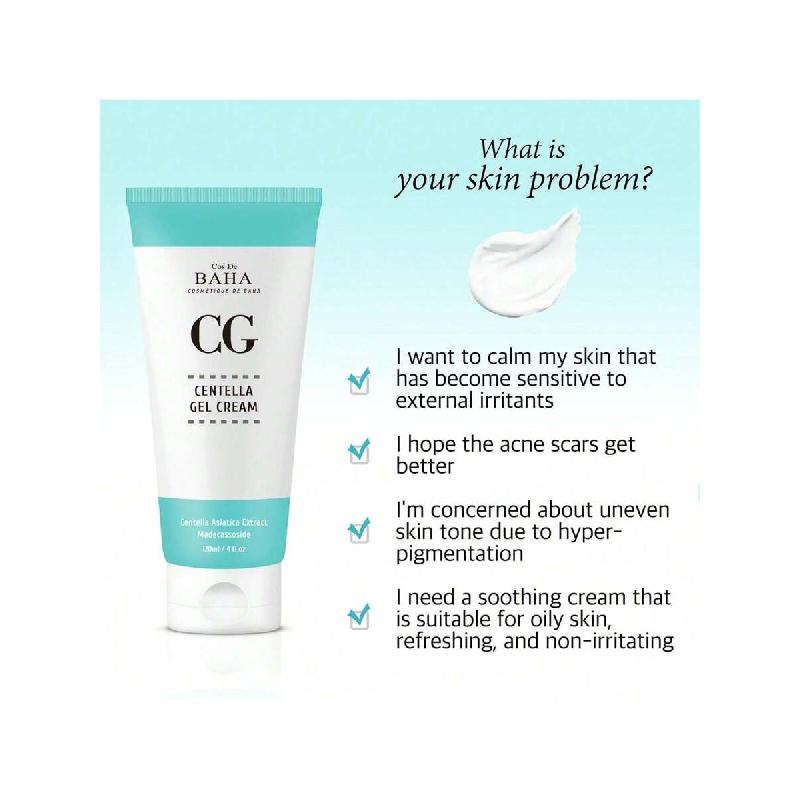 Cos De BAHA Centella Asiatica Soothing Calming Cream for Face/Neck 120ml - Cica Facial Gel Cream Lightweight Hydrate Boost Smooth