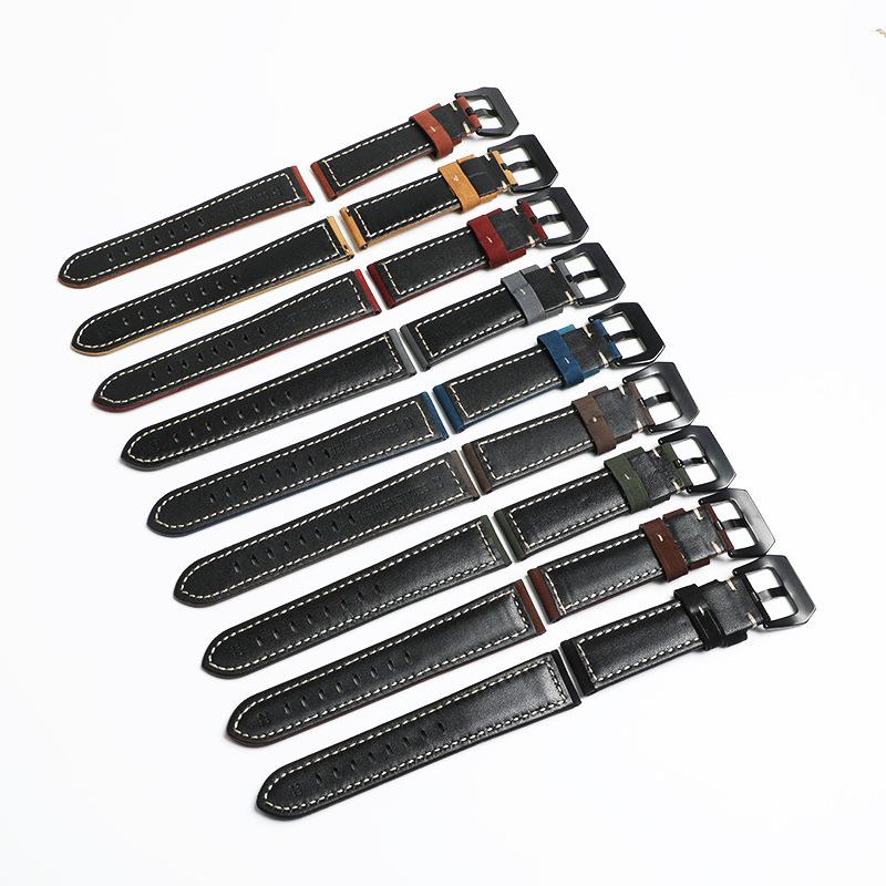 Panerai Mattes Vollnarbiges Rindsleder Vintage Crazy Horse Sport Echtes Leder Uhrenarmband 22/24.