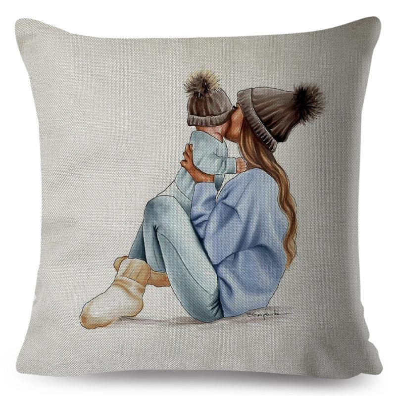 Fashion Cute Cartoon Super Mama Husă de pernă In 45*45cm Decor Mamă și Bebeluș Față de Pernă pentru Canapea Acasă Față de Pernă Super Daddy
