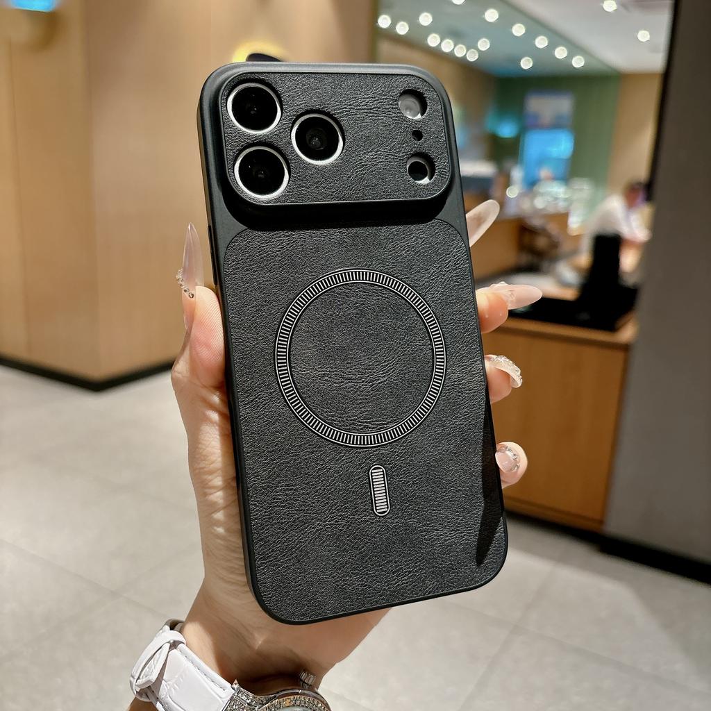 Business Cowhide Leather Texture Magnetic For Magsafe Case For iPhone 17 16 15 14 13 Pro Max Camera Protection Shockproof Cover