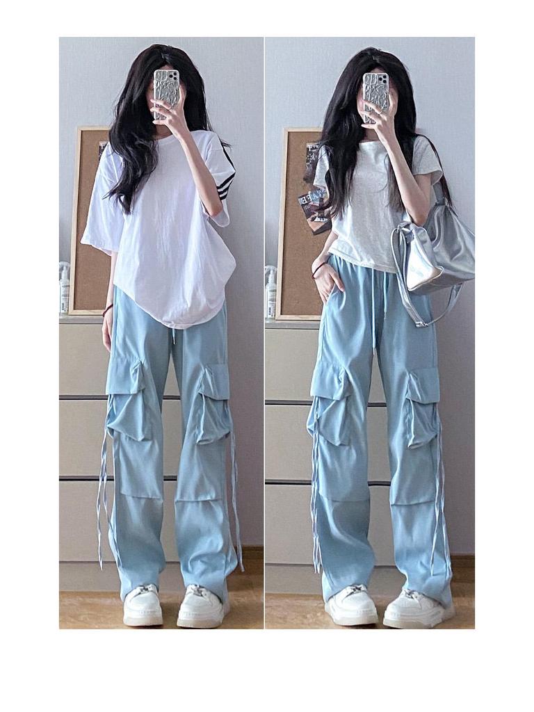 Unisex High-Waist Retro Work Pants, Wide-Leg, Loose-Fit for Spring, Summer, or Autumn