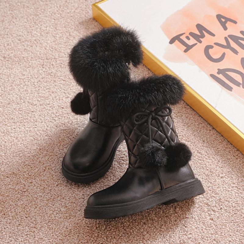 Girls' snow boots, winter children's boots, middle-aged children's plus velvet princess boots, girls' cotton shoes, midsole boots