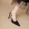 Pointed stiletto high heels women's sequins cloth surface spring and summer one-word buckle skirt banquet shoes single shoes