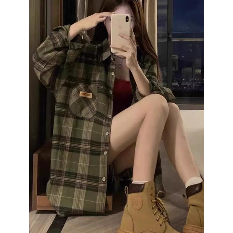 2025 Retro Plaid Women's Long Sleeve Cardigan Shirt