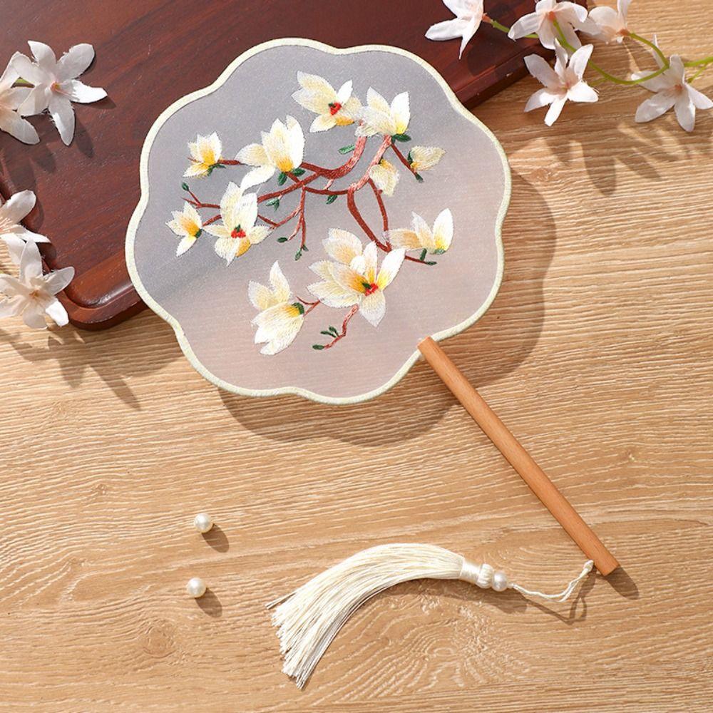 With Tassels Pendant Silk Fan Floral Pattern Tuan Fan Chinese Style Embroidery Fan  Home Decor