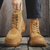 Fashion Hot Sale Autumn Men's Platform Boots Fashion Yellow Tooling Boot Men Comfortable Thick Bottom Leather Boots for Men Ankle Shoes