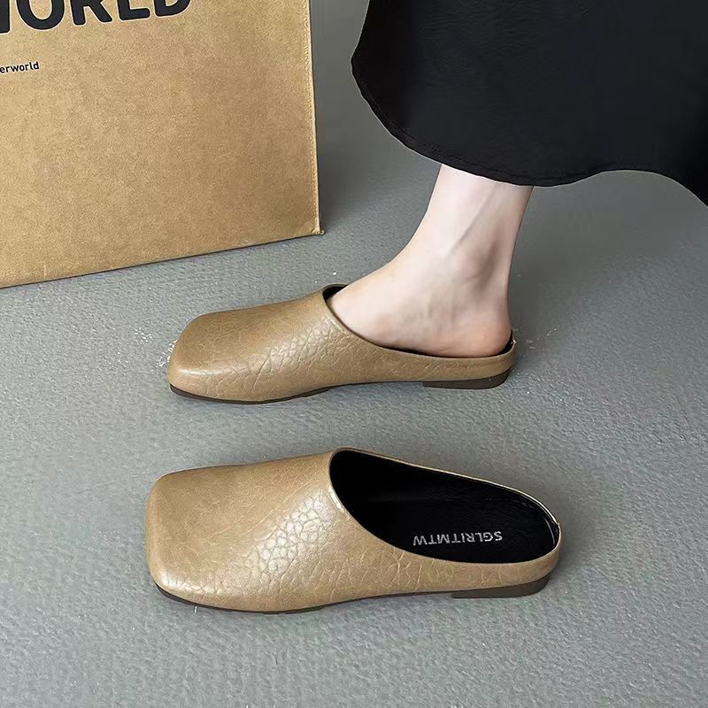 

Square head bag head half slippers women s new flat lazy sandals casual fashion 40-41 (one size smaller)
