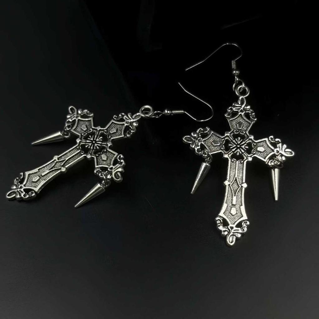 Original Gothic Punk Rivet Cross Pendant Earrings - European & American Popular Dangle Earrings