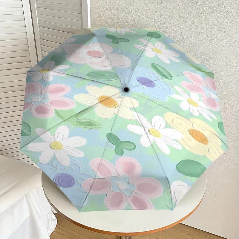 1pc Floral Pattern Automatic Open/Close Umbrella Compact Folding Umbrella with 8-Rib Shaft for Women/Men, Elegant Birthday1309S