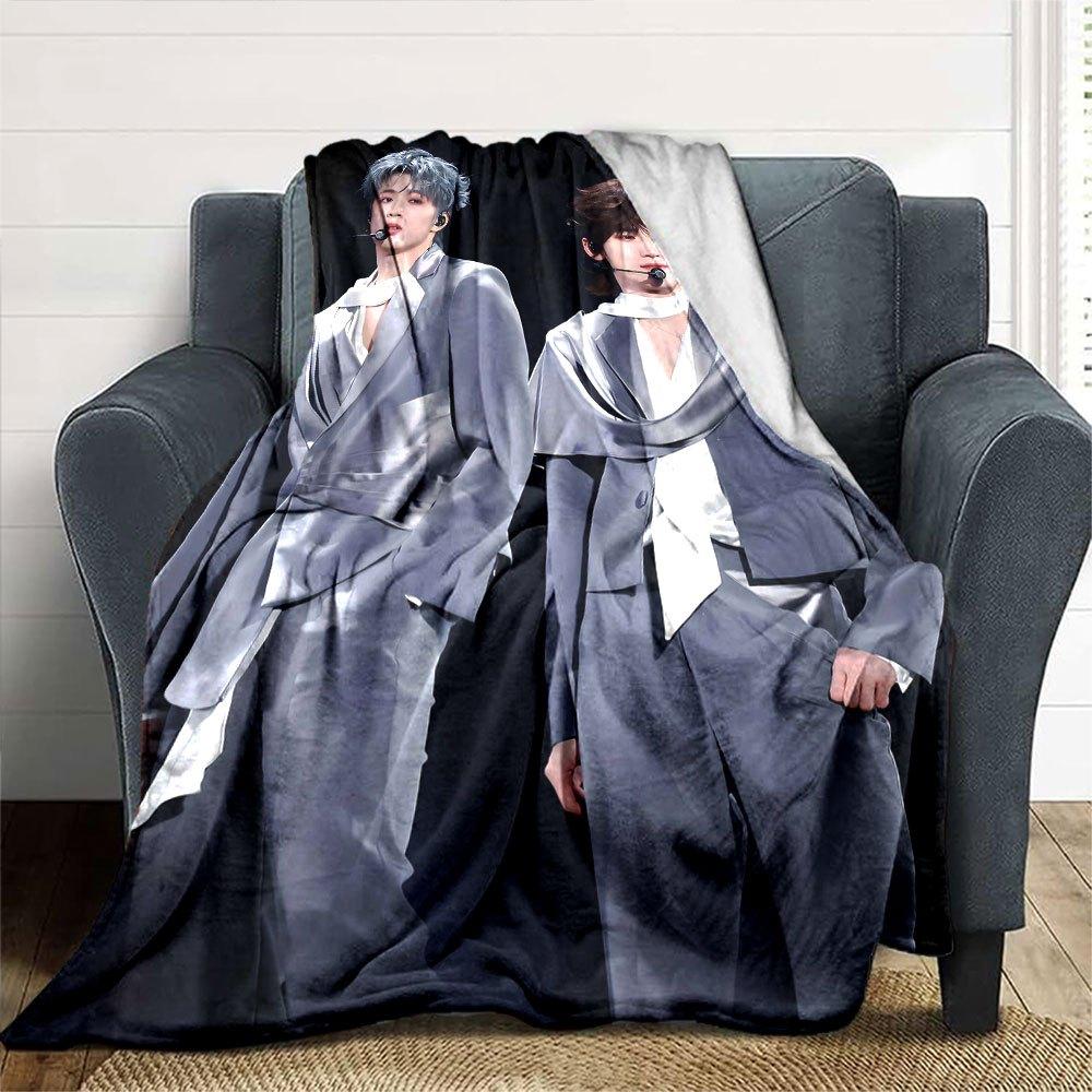 Stylish Duo In Silver Suits Gift Customizable Blanket Personalized Text Comfortable Throw For Sofa Couch Office Bed Picnics All Season Use Modern