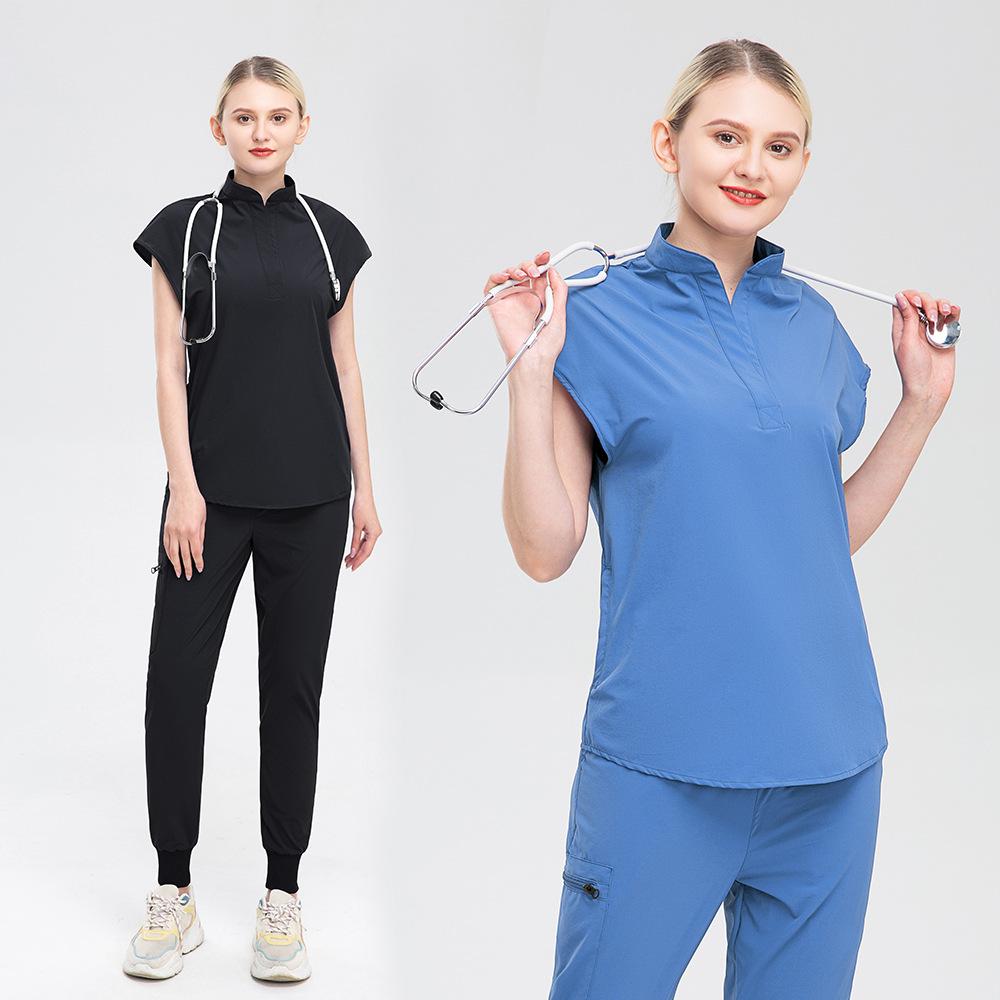 Breathable Elastic Summer Beauty Work Clothes Operating Scrubs Uniforms Medical Nursing Uniforms Lightweight Top+pants Wholesale