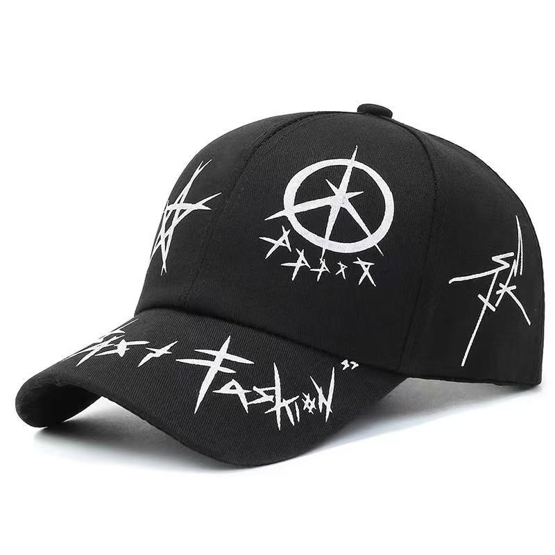 

Ins trendy graffiti peace logo baseball cap for men and women, street style, stylish sunshade, face-slimming, duckbill hat for s 56 58 чёрный