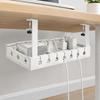 Under-Desk Cable Management Tray in Carbon Steel with Two Edge Clamps and Open Access, Extendable Power Strips Cord Holder for Stored Power