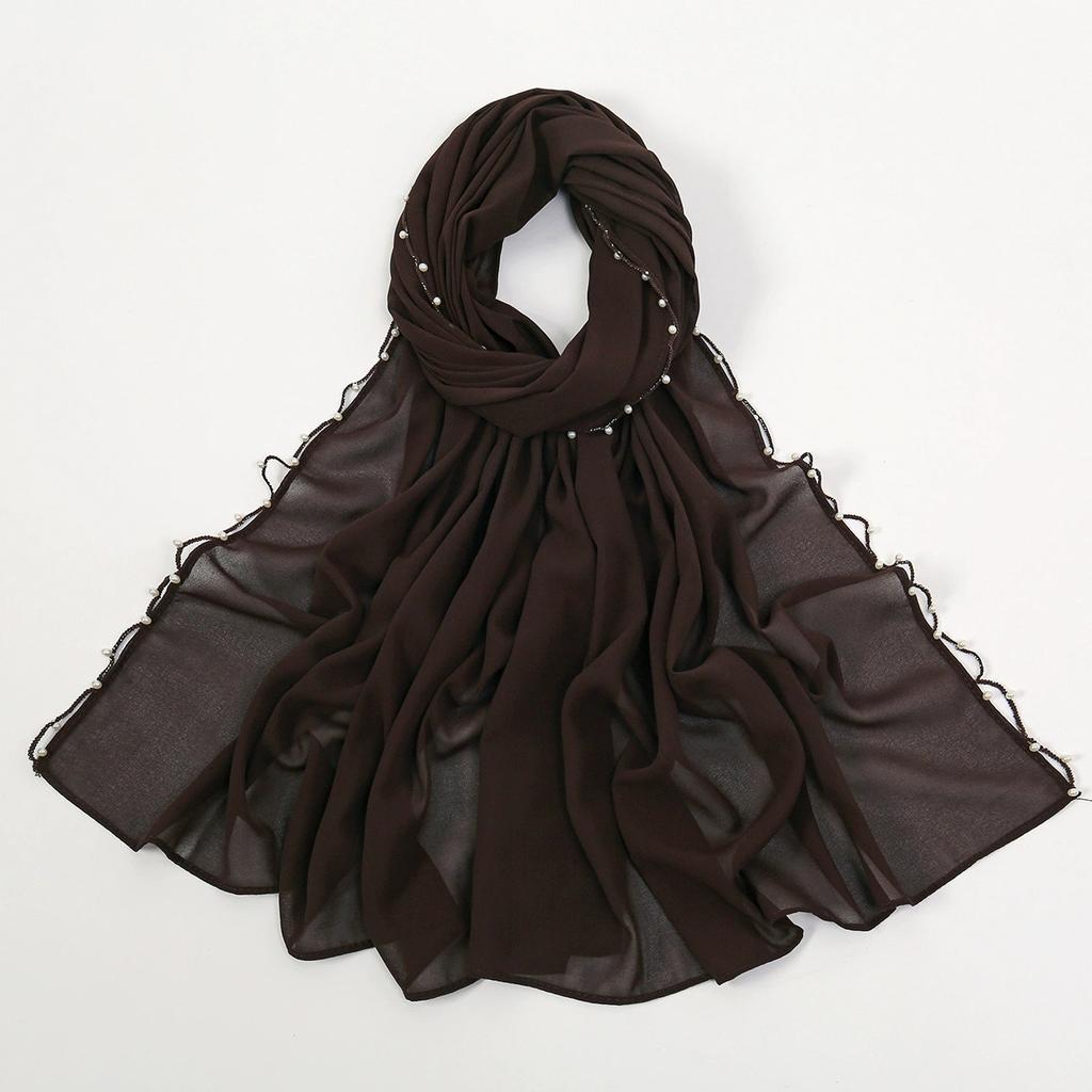 Malaysia Indonesian New Pearl Chain Chiffon Headscarf Shawl Turban Head Wraps