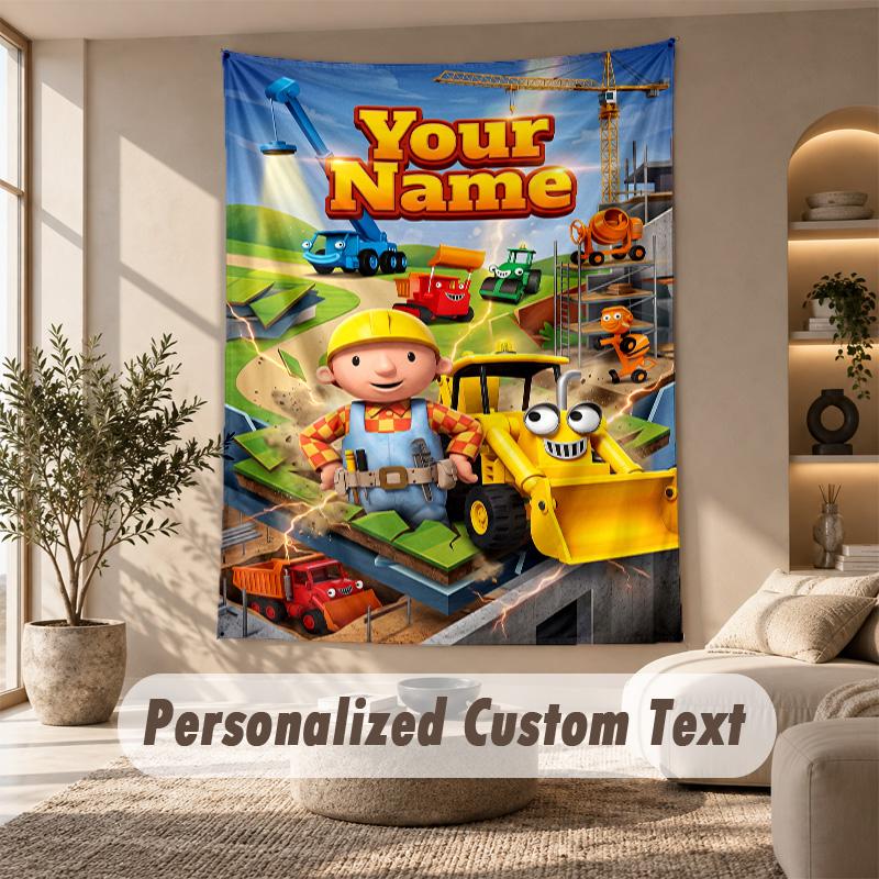 Bob the Builder Tapestry, Personalized Custom Text, Wall Hanging Tapestry For Living Room Home Wall Decor