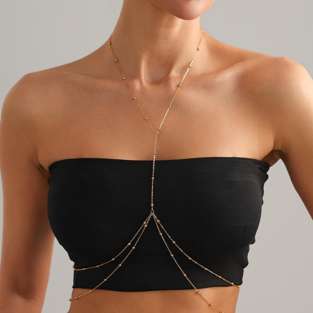 Bohemian Beads Chest Chain Gold Color Bikini Belly Chain Creative Bikinis Beach Jewelry Women