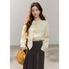 Mishow Women's Patchwork Striped Yellow Pussy-Bow Shirt