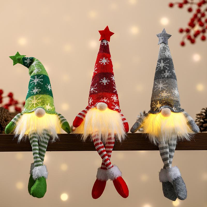 Christmas Faceless Gnome Ornament LED Light Plush Knitted Craft Tree Pendant Christmas Decoration Home Children's Gift