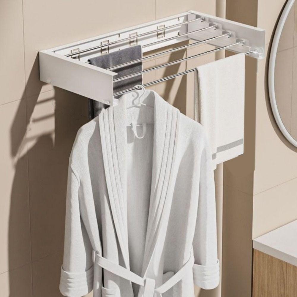 Carbon Steel Invisible Clothes Drying Rack 60CM 5 Rods Hidden Drying Rack Wall Mounted Space Saving Folding Clothes Hanger