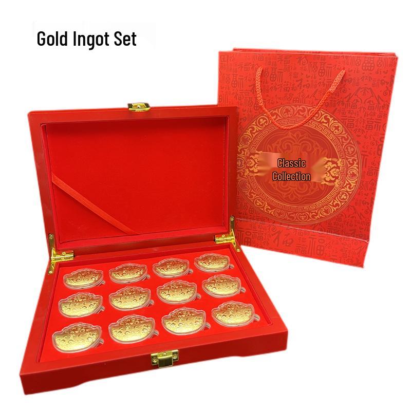 Double-Sided Gold Ingot Dragon & Phoenix Fortune Coin Gift Box