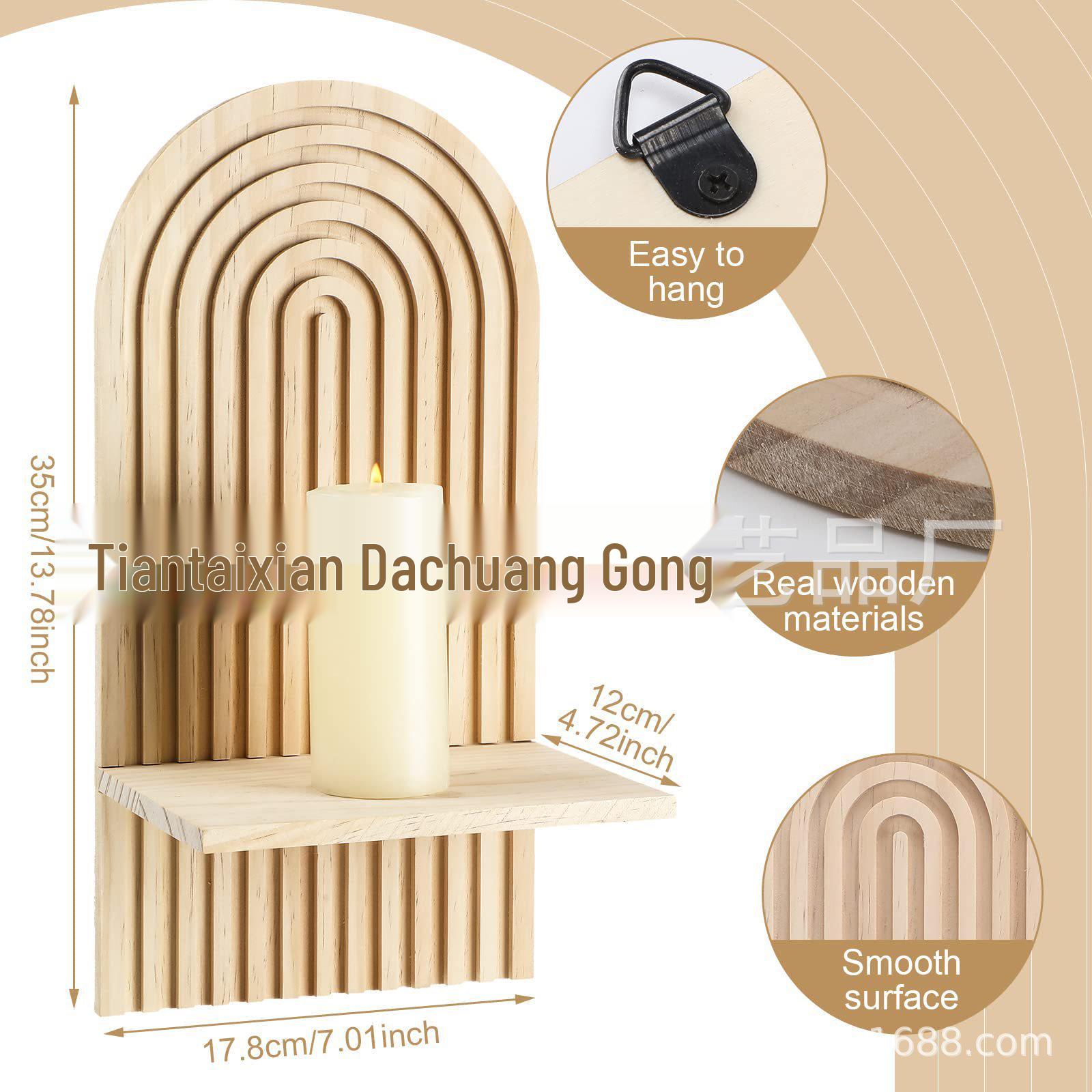 Wooden Wall-Mounted Candle Holder Shelf for Living Room Decor 34.5 x 17.8 cm