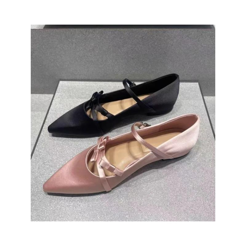 Fashion Gentle Unique Design Satin Mary Jane Flat oes Spring 2025 Pointed Toe  Knot Women's Faion Low Heel Slip-On oes