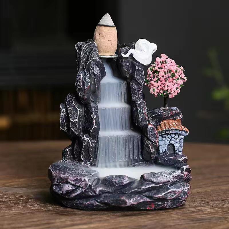Creative Resin Backflow Incense Burner - Mountain Stream Design, for Sandalwood and Agarwood, Indoor Home Décor