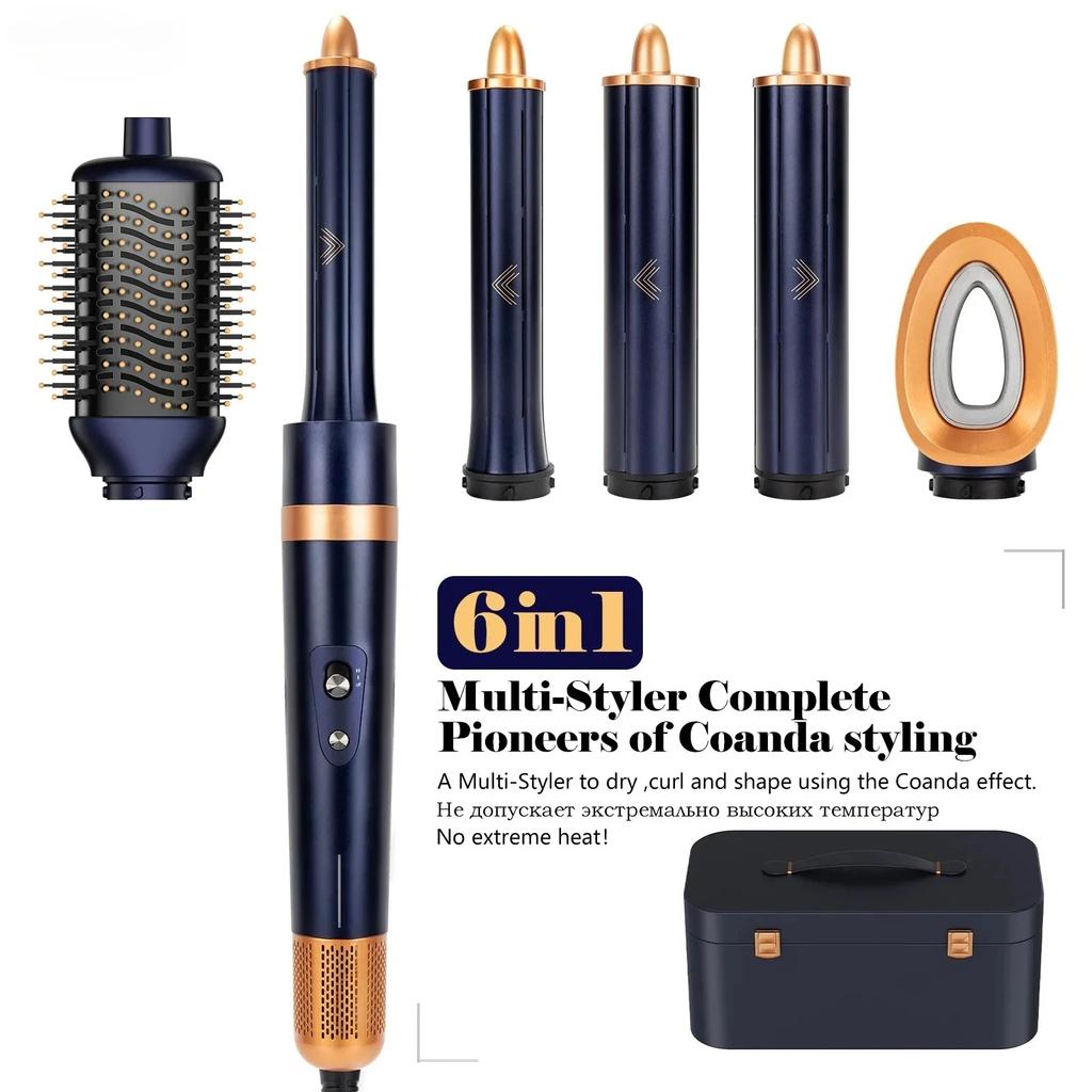 Professional 6-in-1 Multi-Styler Negative Ion Hair Dryer&Airwrap Powerful Hair Dryer Brush & Multi-Styler with Auto-Wrap Curlers