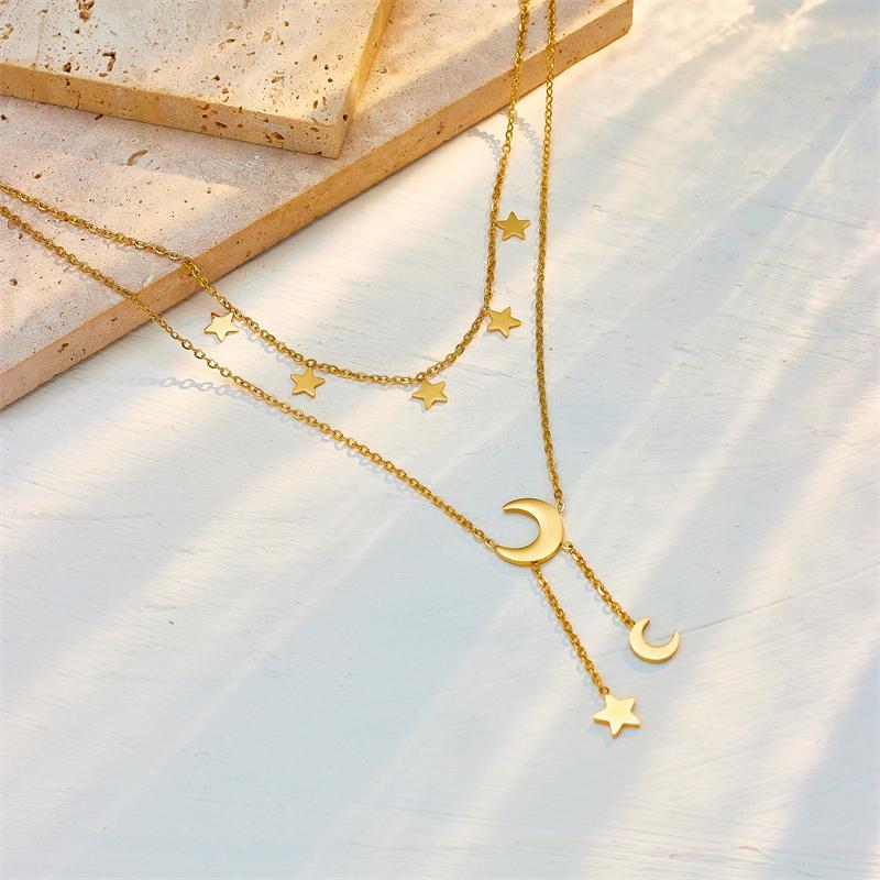 DIEYURO 316L Stainless Steel Star Moon Long Pendant Necklace For Women New Fashion Girls Multilayer Clavicle Chain Zircon Gifts