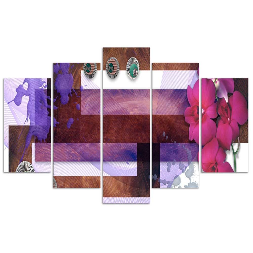 Fünfteiliger Leinwanddruck „Abstract Orchid Purple“.