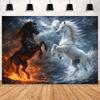 Ice and Fire Fusion Theme Backdrop Shocking Water Fire Elements Party Decoration Background Photography Studio Supplies Banner
