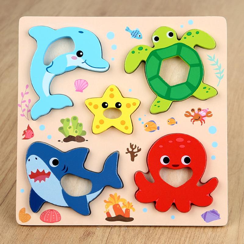 Montessori 3D Holzpuzzle Cartoon-Tiere Muster Puzzle Brettspiel Kinder Lernen Lernspielzeug Geschenke Ideal für Kinder