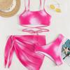 Swimsuit Women's Split Three Piece Set Tie Dye Lace Up Sexy Bikini Sets For Female Halter Drawstring Swimwear