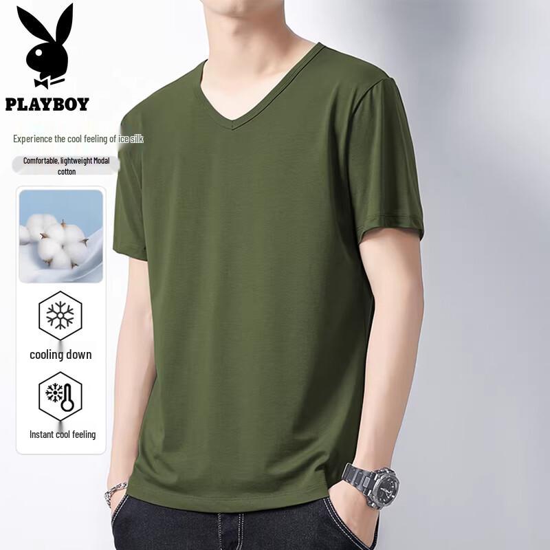 PLAYBOY Men s Summer Lightweight Loose Fit V-neck Short Sleeve T-shirt M