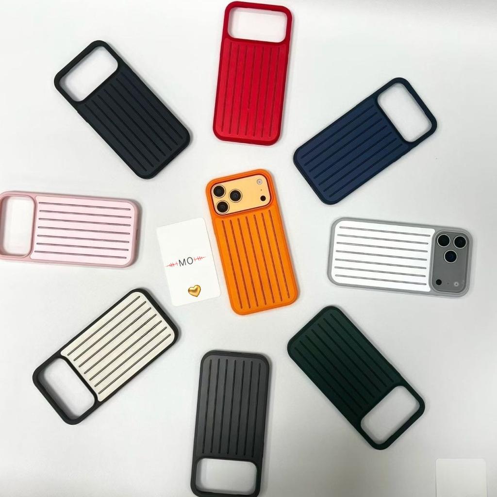 INS Unique Creativity for RIMOWA Business Luggage Case for IPhone 17 Pro Max 16 15 14 13 3D Corrugated Stripe Stylish Aluminum Alloy Anti-drop Cover
