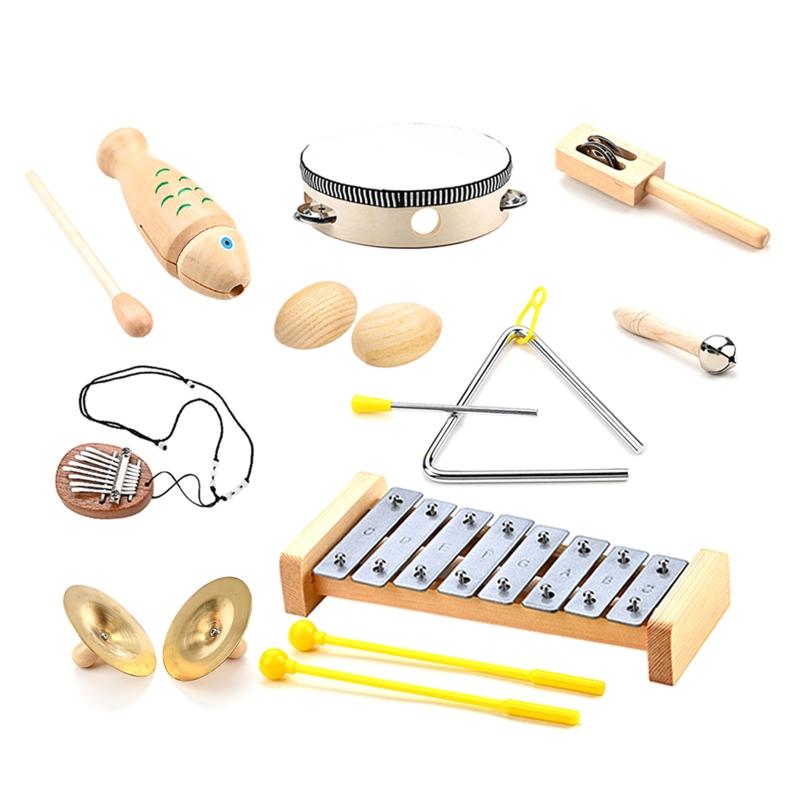 9 Pcs Children Percussion Musical Toy Orff Percussion Natural Wooden Percussion Instruments Musical Toy for Boys Girls