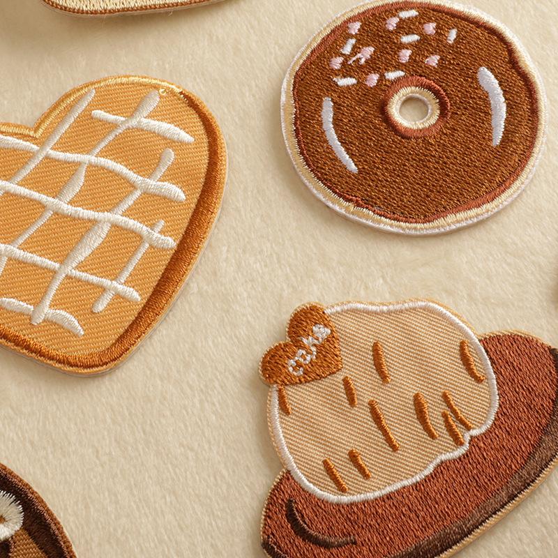 Embroidery label Original cartoon food biscuits Embroidery sticker Self-adhesive patch sticker Accessories cloth sticker