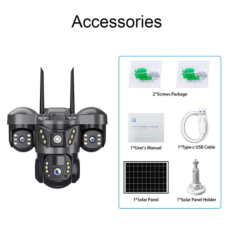 Cameră Solară 4G de Exterior Obiectiv Triplu Trei Ecrane 15MP Cameră IP cu Panou Solar Baterie Încorporată Detectare Mișcare PIR Cameră CCTV