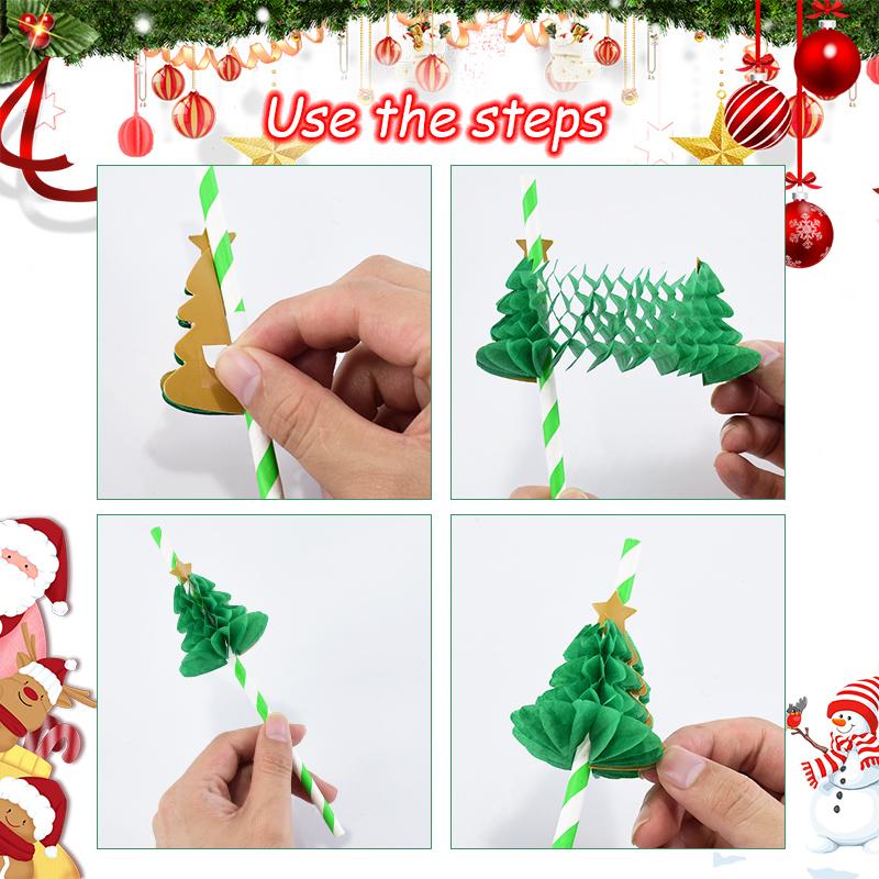 10Pcs 3D Christmas Tree Paper Straws Christmas New Year Holiday Party Decoration Supplies Juice Drinking Straws