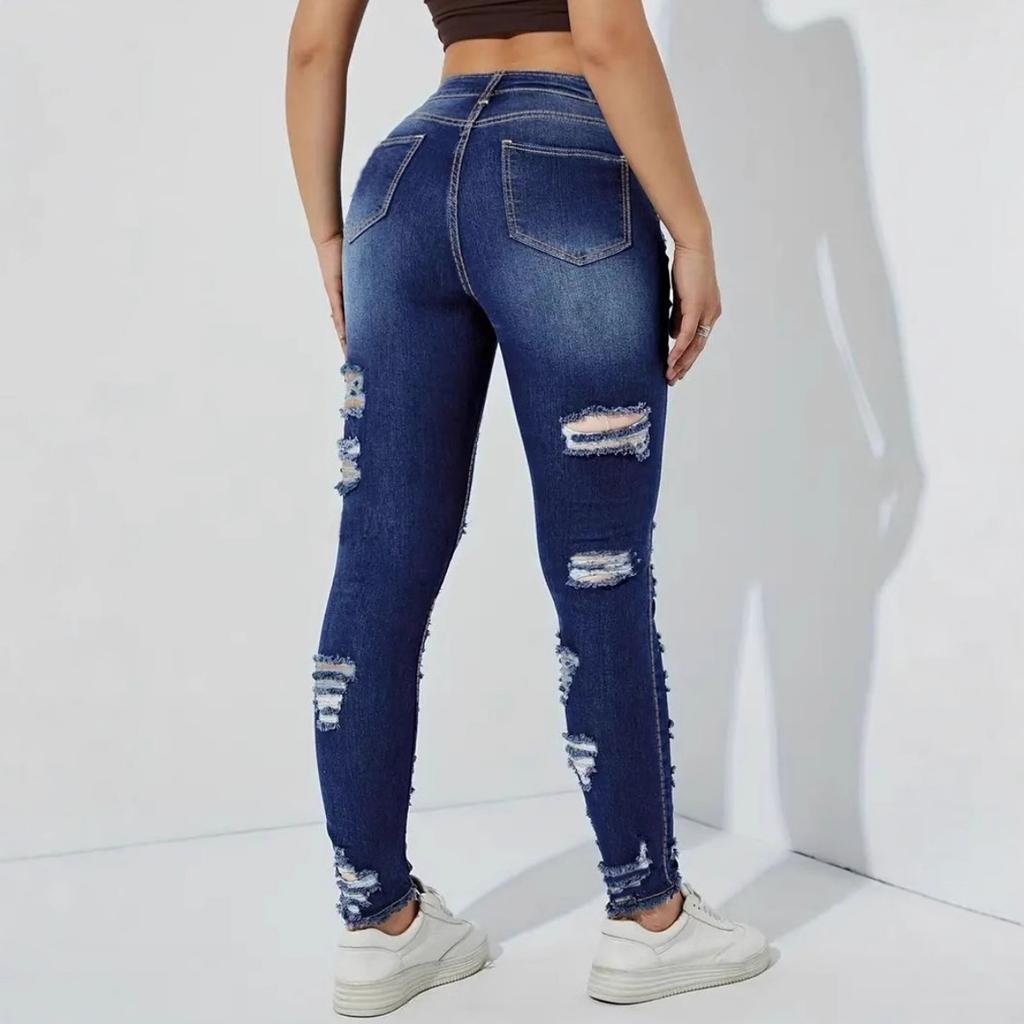 Ripped Skinny Pants, High Elasticity, High Waist, Suitable for All Seasons Jeans for Women