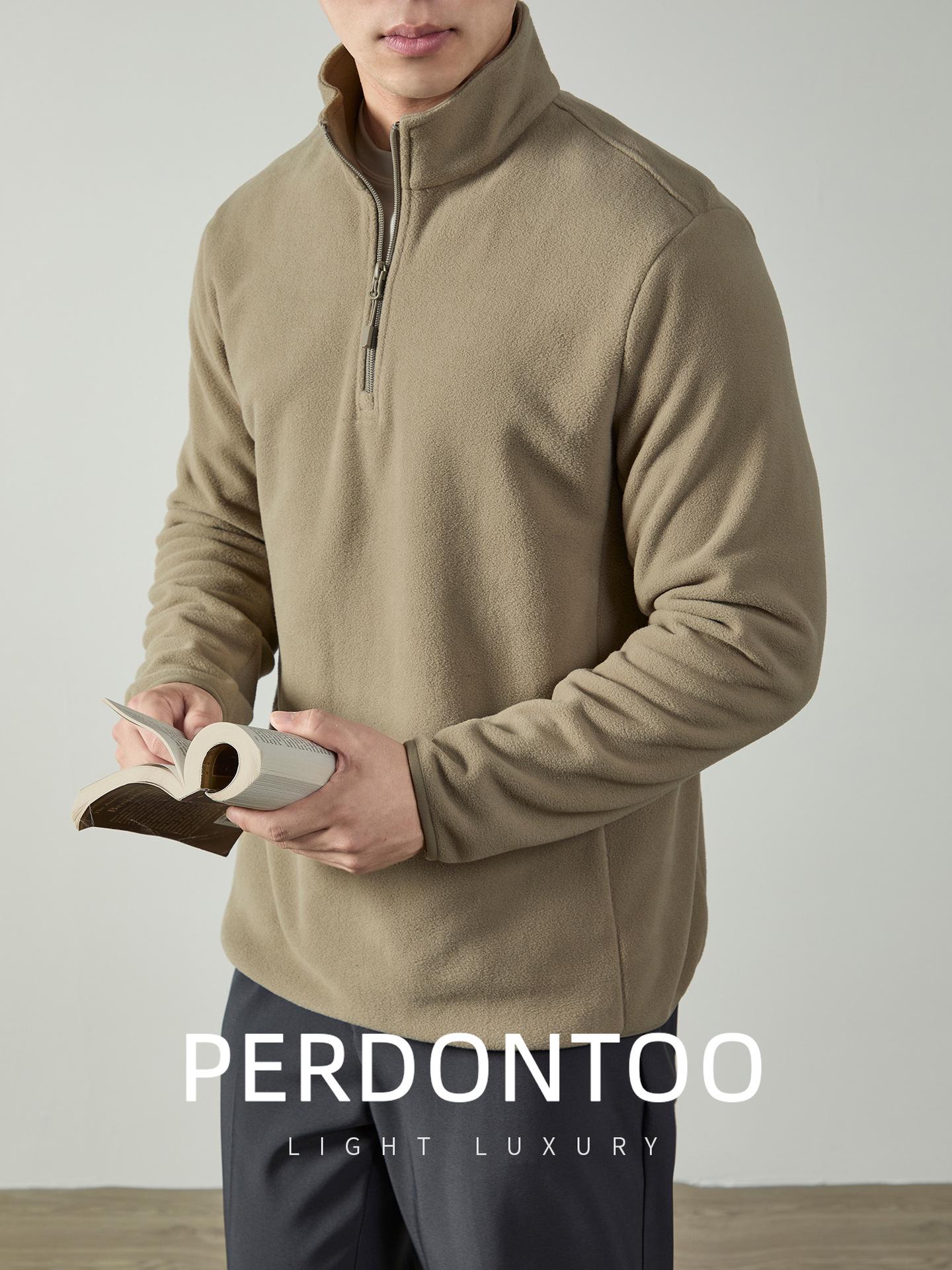 Men s High-Efficiency Temperature-Lock Fleece Jacket: Warm Polar Fleece, Half-Zip Stand Collar, Thickened for Winter Commute. Large