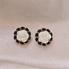 Korean Unique Camellia Black White Stud Earrings for Women Piercing Ear Jewelry Pendientes Earring