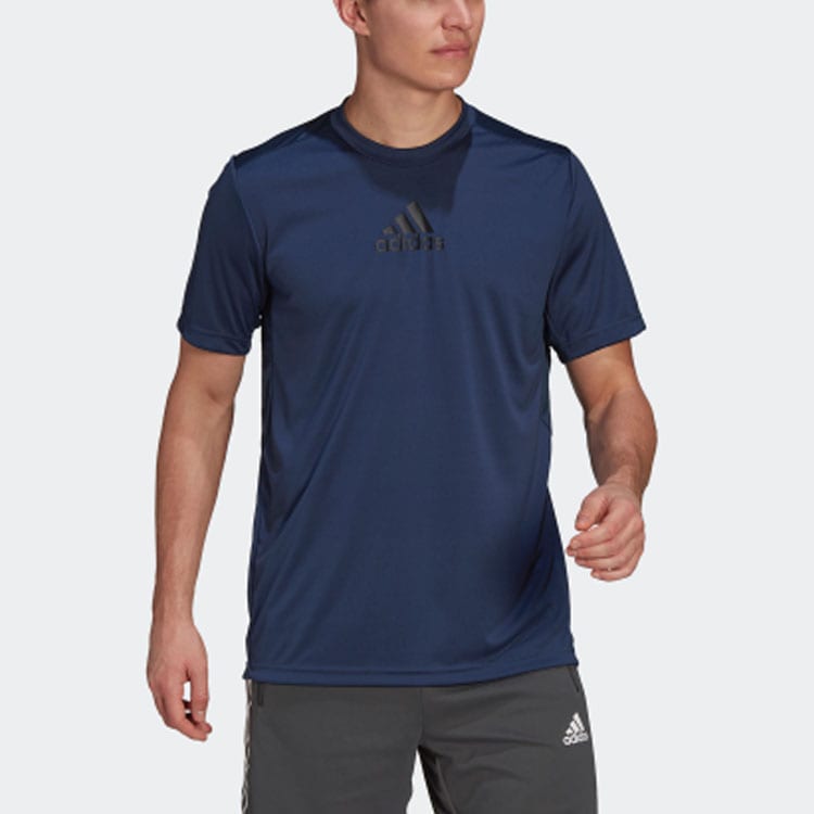 adidas T Shirts Men's Dark Blue Crew Neck Moderate Straight Fit GM2129