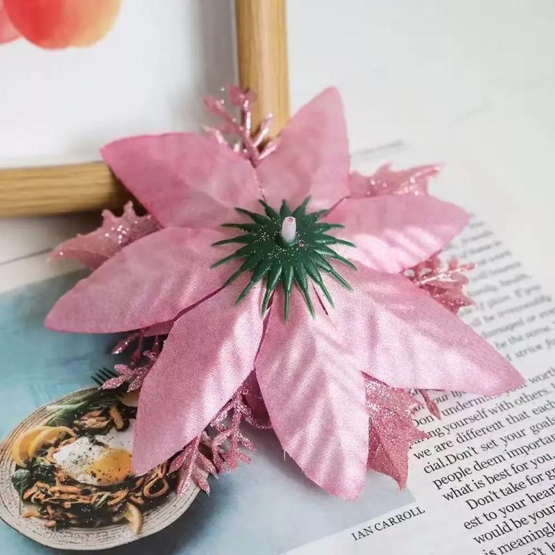 Funkelnde künstliche Weihnachtsblumen - Neujahrsdekoration, künstliche Pflanzen, kreativ und interessant, geeignet für Feste